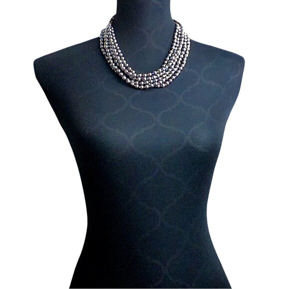 Vintage Multi-Strand Faux Pearl & Iridescent Glass Beaded Necklace - Picture 4 of 7